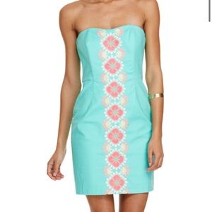 Caribbean floral embroidered strapless dress